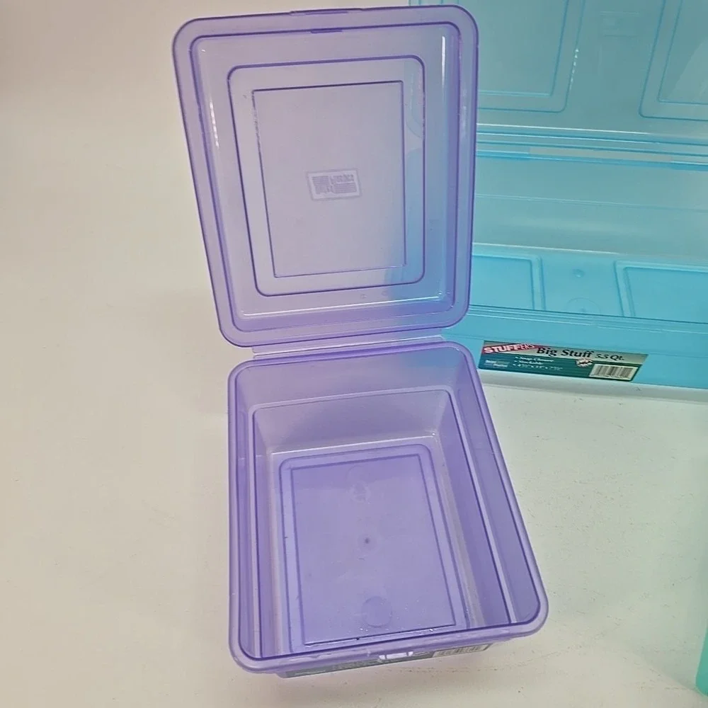 Lot Of 3 Stuffers Fliptop Stackable‎ Storage Bin Hinge Lid Plastic Container